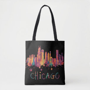 Chicago Skyline Cityscape Watercolor Chicago Flag Tasche