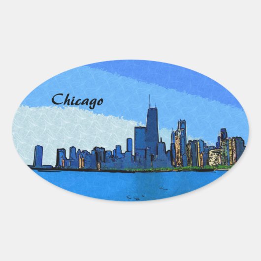Chicago Skyline Collage Paint Ovaler Aufkleber (Vorderseite)