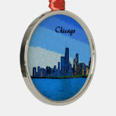 Chicago Skyline Collage Paint Silbernes Ornament (Rechts)