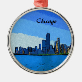 Chicago Skyline Collage Paint Silbernes Ornament