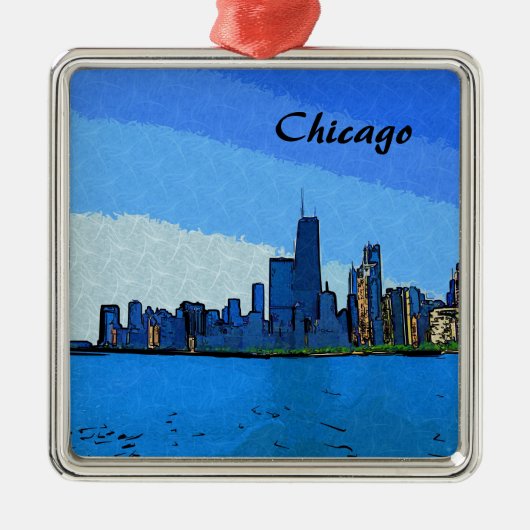 Chicago Skyline Collage Paint Silbernes Ornament (Vorne)