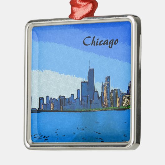 Chicago Skyline Collage Paint Silbernes Ornament (Links)