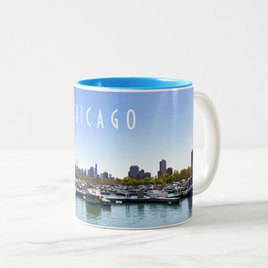 Chicago Skyline Diversey Harbror Zweifarbige Tasse (VorderseiteRechts)