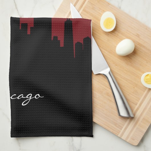 Chicago Skyline| Dunkelrot Handtuch (Viertel Falte)