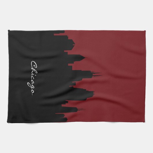 Chicago Skyline| Dunkelrot Handtuch (Horizontal)