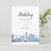 Chicago Skyline Einladung zum Geburtstag Wochenend (Stehend Vorderseite)