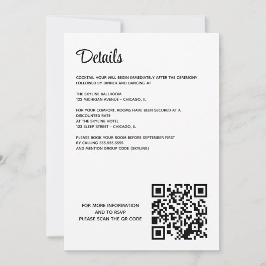 Chicago Skyline Einladung zur Hochzeit mit QR Code (Rückseite)