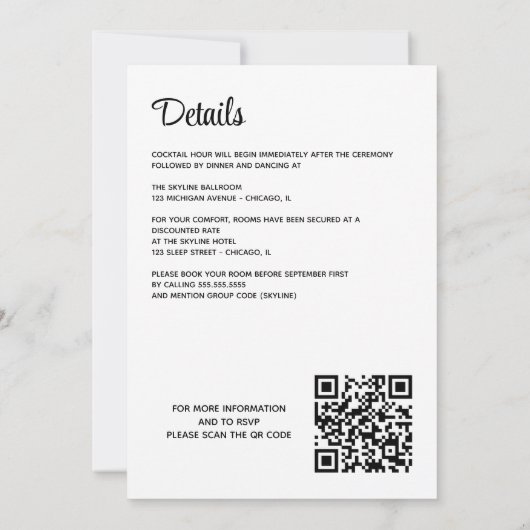 Chicago Skyline Einladung zur Hochzeit mit QR Code (Rückseite)