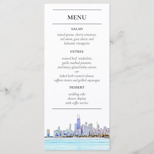 Chicago Skyline Empfang Menu Menükarte (Vorderseite)