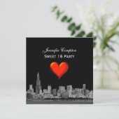 Chicago Skyline Etch DIY BG Red Heart SQ Sweet 16 Einladung (Stehend Vorderseite)