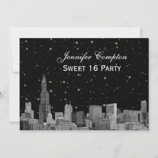 Chicago Skyline Etch Starry DIY BG SQ Sweet 16 H Einladung