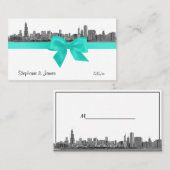 Chicago Skyline Etched BW Aqua Platzkarten #2 (Vorne/Hinten)