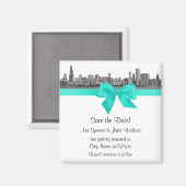 Chicago Skyline Etched BW Aqua Save the Date Magnet (Vorderseite/Rückseite)