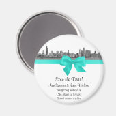 Chicago Skyline Etched BW Aqua Save the Date R Magnet (Vorderseite/Rückseite)
