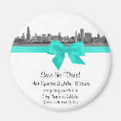 Chicago Skyline Etched BW Aqua Save the Date R Magnet (Vorne)