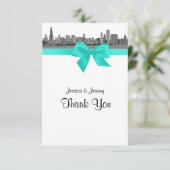 Chicago Skyline Etched BW Aqua Vielen Dank Dankeskarte (Stehend Vorderseite)