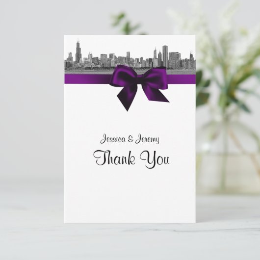 Chicago Skyline Etched BW Lila Danke (Stehend Vorderseite)