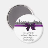 Chicago Skyline Etched BW Lila Save the Date R Magnet (Vorderseite/Rückseite)