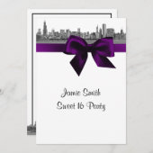 Chicago Skyline Etched BW Lila Sweet 16 Einladung (Vorne/Hinten)