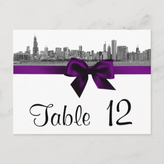 Chicago Skyline Etched BW Lila Tischnummer