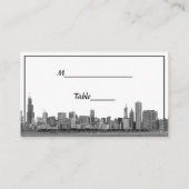 Chicago Skyline Etched BW Red Escort Cards Platzkarte (Rückseite)
