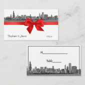 Chicago Skyline Etched BW Red Escort Cards Platzkarte (Vorne/Hinten)