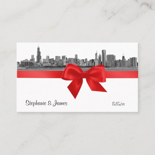 Chicago Skyline Etched BW Red Escort Cards Platzkarte (Vorderseite)