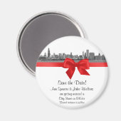 Chicago Skyline Etched BW Red Save the Date R Magnet (Vorderseite/Rückseite)