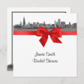 Chicago Skyline Etched BW Red SQ Brautparty Einladung (Vorne/Hinten)