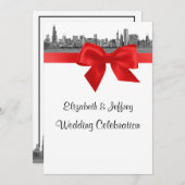 Chicago Skyline Etched BW Red Wedding Einladung (Vorne/Hinten)