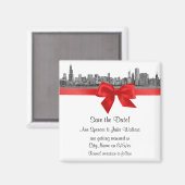 Chicago Skyline Etched BW Save the Date Red Magnet (Vorderseite/Rückseite)