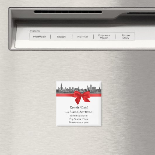 Chicago Skyline Etched BW Save the Date Red Magnet (In Situ (Geschirrspüler))