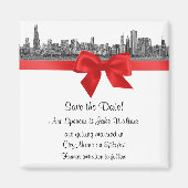 Chicago Skyline Etched BW Save the Date Red Magnet (Vorne)