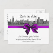 Chicago Skyline Etched BW Violet Save the Date Ankündigungspostkarte (Vorne/Hinten)