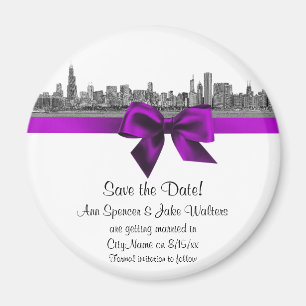 Chicago Skyline Etched BW Violet Save the Date R Magnet