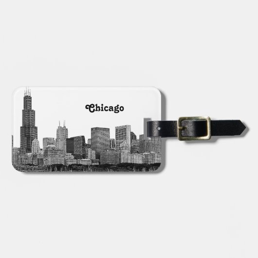 Chicago Skyline Etched Gepäckanhänger (Vorderseite horizontal)