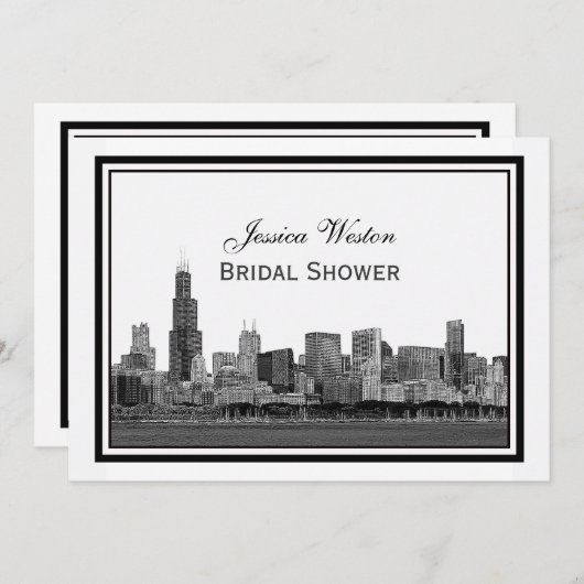 Chicago Skyline Etched Gerahmt Brautparty #2 H Einladung (Vorne/Hinten)