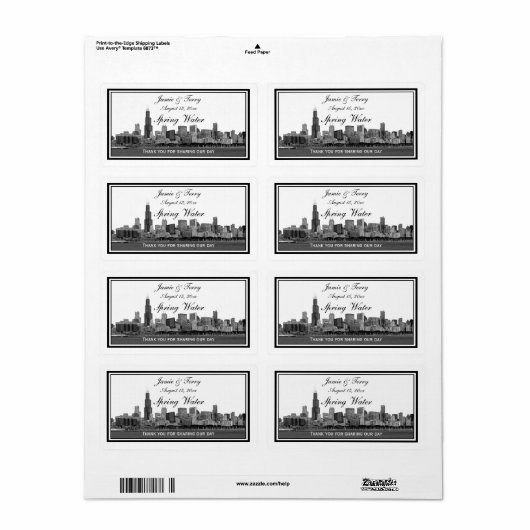 Chicago Skyline Etched Gerahmt H Water Bottle (Vorne)