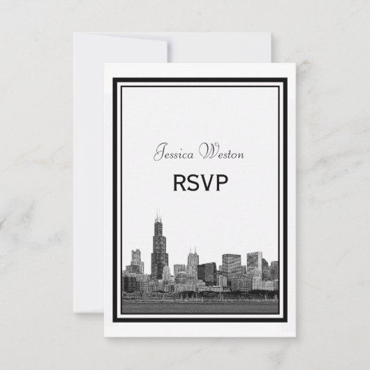 Chicago Skyline Etched Gerahmt UAWG RSVP Karte (Vorderseite)