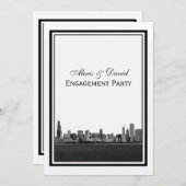 Chicago Skyline Etched Gerahmt V Verlobung Einladung (Vorne/Hinten)