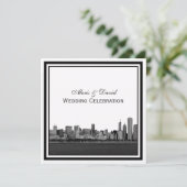 Chicago Skyline Etched Gerahmt Wedding Einladung (Stehend Vorderseite)