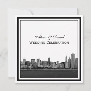 Chicago Skyline Etched Gerahmt Wedding Einladung