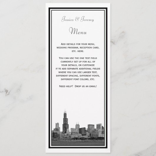 Chicago Skyline Etched Gerahmt Wedding Program Men Programm (Rückseite)