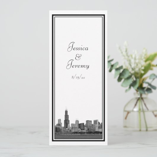 Chicago Skyline Etched Gerahmt Wedding Program Men Programm (Stehend Vorderseite)