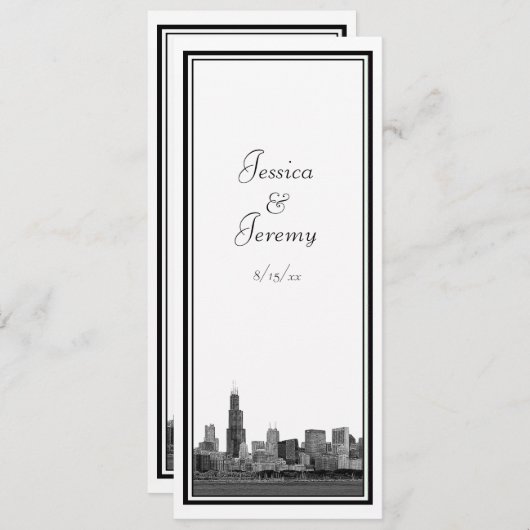 Chicago Skyline Etched Gerahmt Wedding Program Men Programm (Vorne/Hinten)