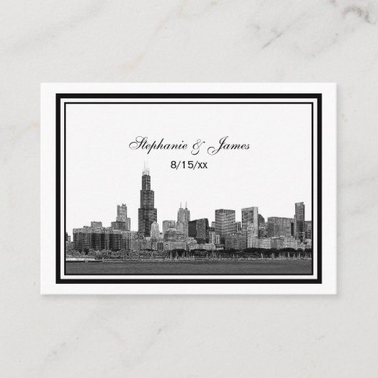Chicago Skyline Etched Gerahmte Escort Cards #2 Platzkarte (Vorderseite)