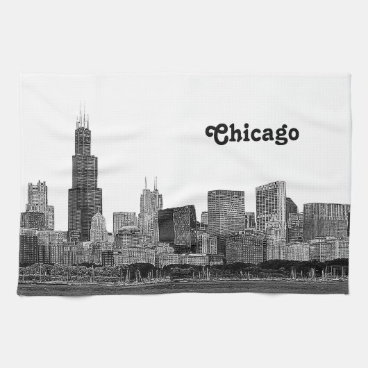 Chicago Skyline Etched Küchentuch (Horizontal)