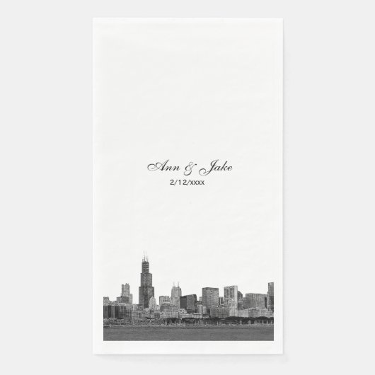 Chicago Skyline Etched Look Skyline Wedding Serviette (Vorderseite)