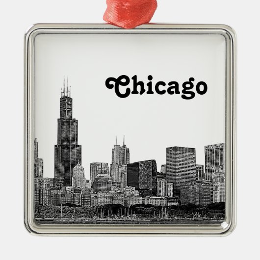 Chicago Skyline Etched Ornament Aus Metall (Vorne)