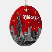 Chicago Skyline Etched, Red Starry Keramikornament (Rechts)